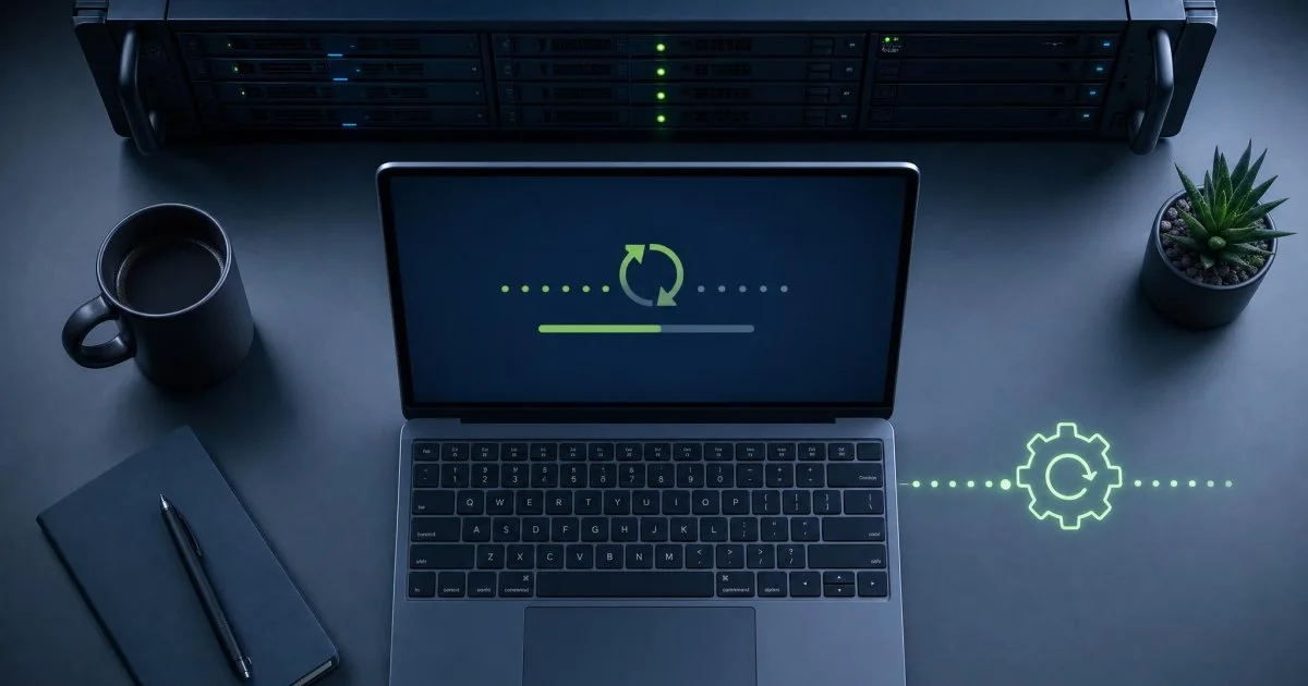 Terminal ve bakım simgesiyle Linux sistemde otomatik güncelleme etkinleştirme teması