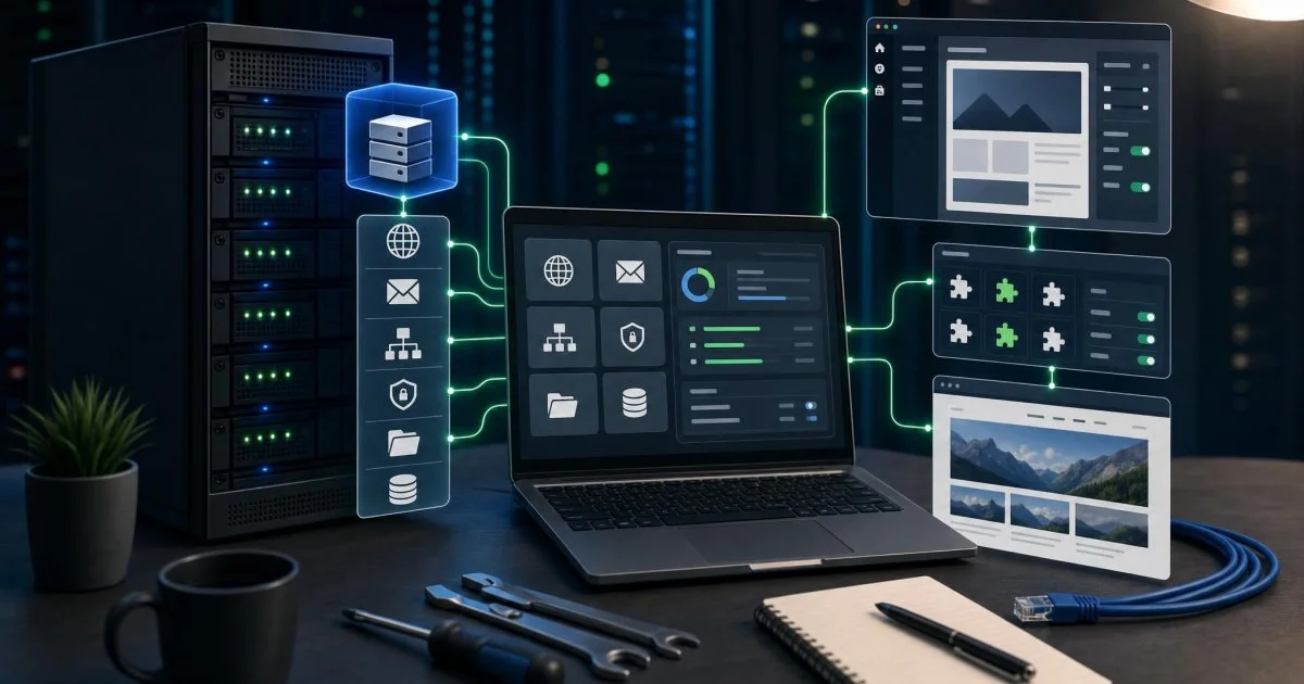 Linux VDS üzerinde cPanel kurulumunu temsil eden logosuz teknik sunucu görseli